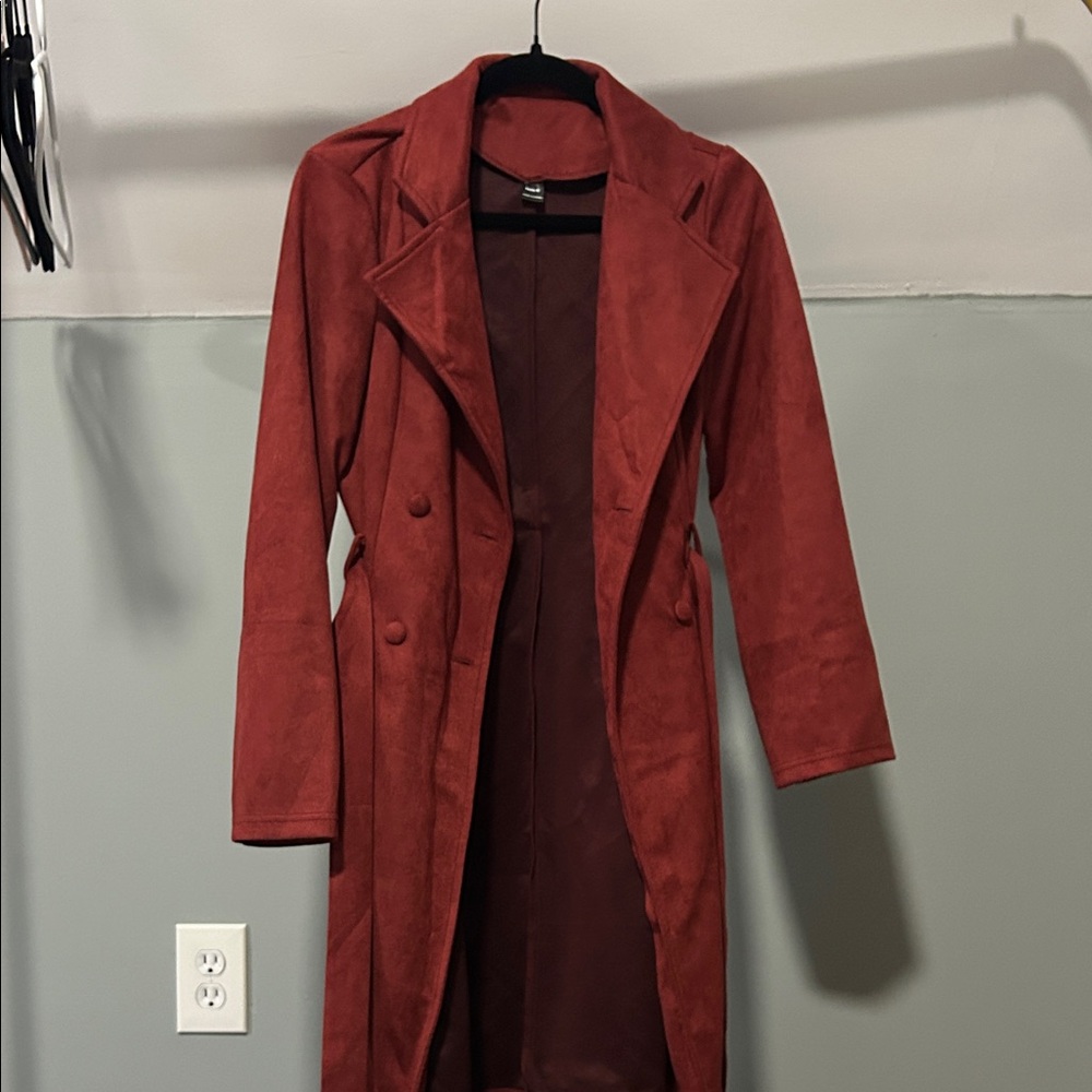 SHEIN Terracotta Double-Breasted Trench Coat